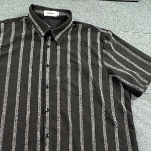 Vatpave Mens XL Black Vertical Stripe Short Sleeve Button Down Shirt Textured